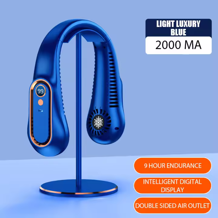 PORCHEDDU Ventilador de Cuello Colgando with Pantalla Digital, Ventilador Eléctrico sin Aspas, Banda para el cuello, Mini refrigerador de Aire portátil, recargable por USB - 1