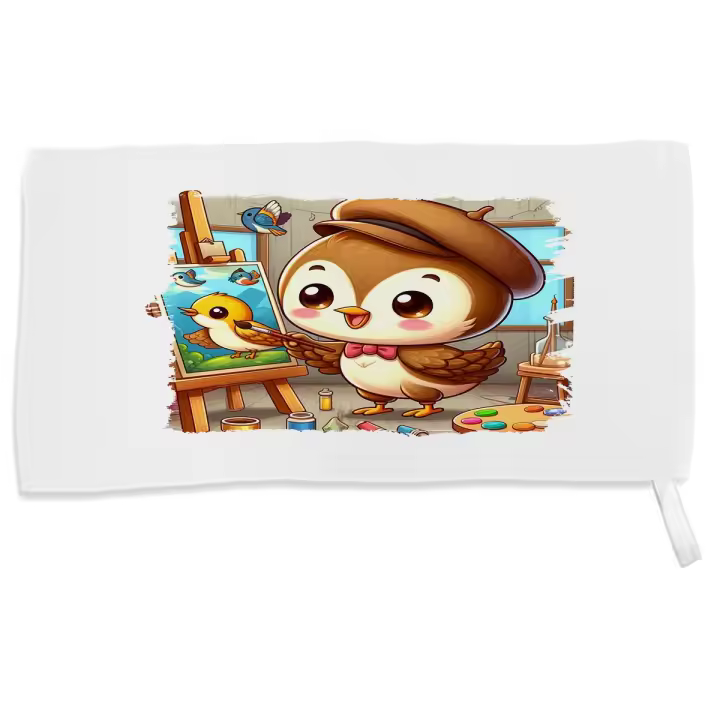 MERCHANDMANIA TOALLA PEQUEÑA ABSORBENTE gorrion artista profesion dibujante pajaro cuadro suave personalizada con cinta elastica - 1