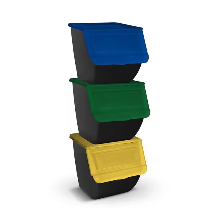 Pack 3 Cubos de Basura de Cocina para Reciclar Apliables - 36L - (Papel - Vidrio - Plástico) (Negro) - 1