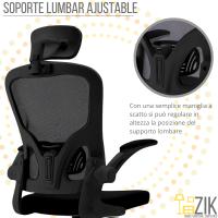 Zik Silla de Oficina ergonómica con soporte lumbar, reposabrazos para la cabeza y Altura ajustable, transpirado Canvas with Rueda, Silla giratoria Presidencial para el hogar, Estudio U Oficina-Negro - details 5