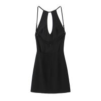 Vestido Corto De Verano Para Mujer Zach Ailsa 2024 Sexy De Color Negro Con Espalda Abierta Y Decoración De Cierre Vestido De Manga Sin Mangas Cuello En V Estilo Casual - details 2