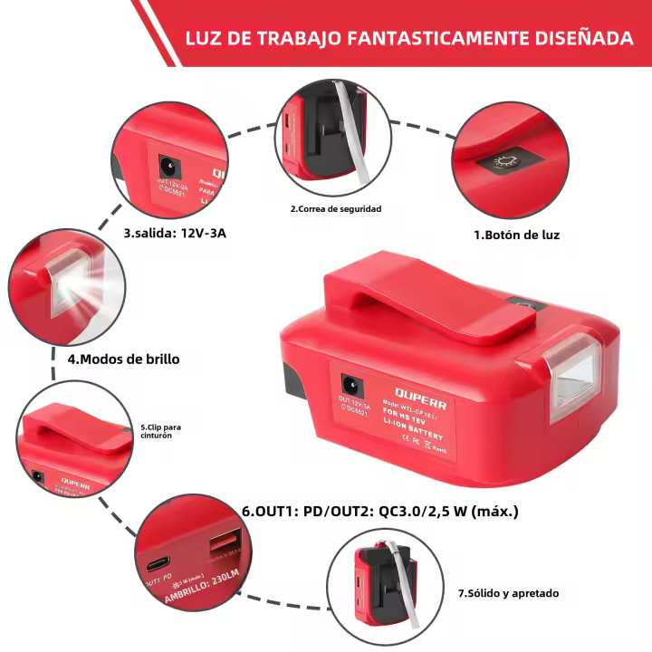 Adaptador Para Batería Einhell 18V Li-ion PX-BAT4 a DC 12V 3.0A PD 22.5W QC3.0 USB C Accesorio De Herramienta Eléctrica - 1