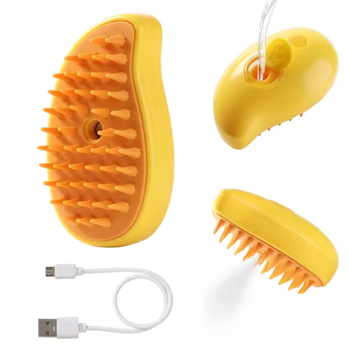 Cepillo de vapor para pelo de gato, cepillo para gatos Cloud Care, cepillo de agua para perros Spa, peine despellejador en aerosol, cepillo vaporizador para mascotas, cepillo vaporizador amarillo - 1
