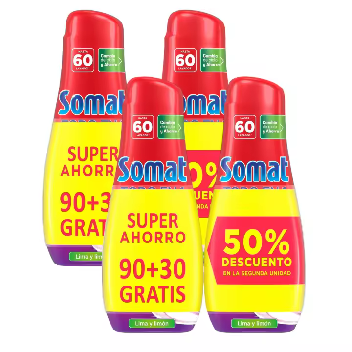 Somat gel lavavajillas Todo en 1 lima limón 4ud 60 dosis - 240 dosis en total - 1
