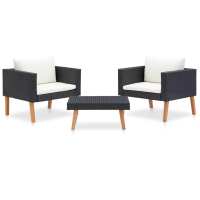 vidaXL Set de muebles de jardín 3 pzas y cojines ratán sintético negro - details 0