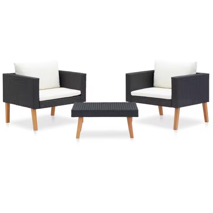 vidaXL Set de muebles de jardín 3 pzas y cojines ratán sintético negro - 1