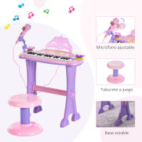 HOMCOM Teclado Electrónico Infantil 32 Teclas Juguete Musical con Micrófono Taburete Luces Variedad Sonidos Rítmos Melodias MP3 Karaoke Modo de Enseñanza Rosa - details 5