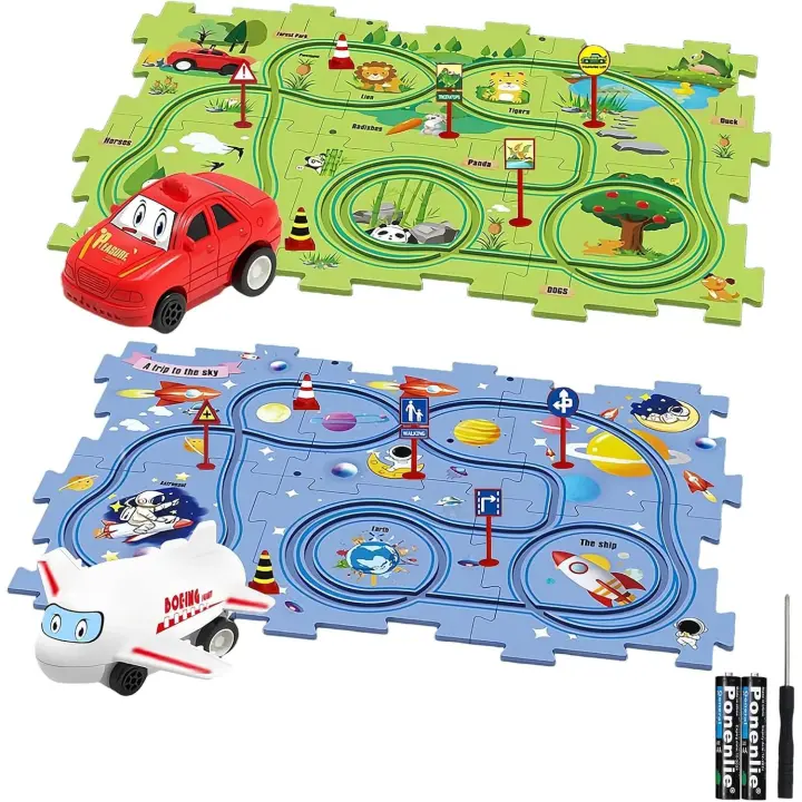 Juego de 2 autos de Carreras Educativos para niños, pista de Juguete, rompecabezas, Railway Ruta, Educational juego, Gift, Juguete adortado para niños de 2, 3, 4, 5 Y 6 años. - 1