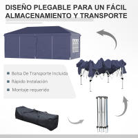 Outsunny Carpa Plegable 6x3x2,7 m Cenador de Jardín Gazebo Plegable con 4 Paneles 4 Ventanas 2 Puertas con Cremallera 1 Bolsa Anti-UV para Terraza Patio Playa - details 4
