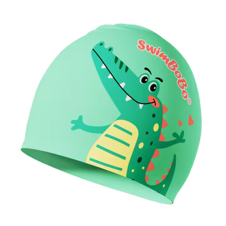 Gorro de natación de silicona para niños swimbobo para niños y niñas con pelo largo, impermeable, protección para los oídos sin apretar la cabeza, bonito gorro de natación para nadar. - 1