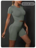 SSITO Nuevo conjunto de Pantalones cortos de manga cortos de Yoga de color sólido de melalgodón sin costura para correr, deportes y Fitness conjunto de Dos piezas - details 28
