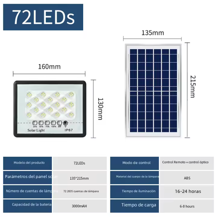 Luz de Inundación Solar LED Lámpara Solar Impermeable para Jardín y Calle - 1