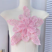 1PC Parche De Encaje Floral 3D Con Lentejuelas Bordado Multicapa Para Ropa Material De Sastre DIY Hecho a Mano Vestido De Noche Brillante - details 9