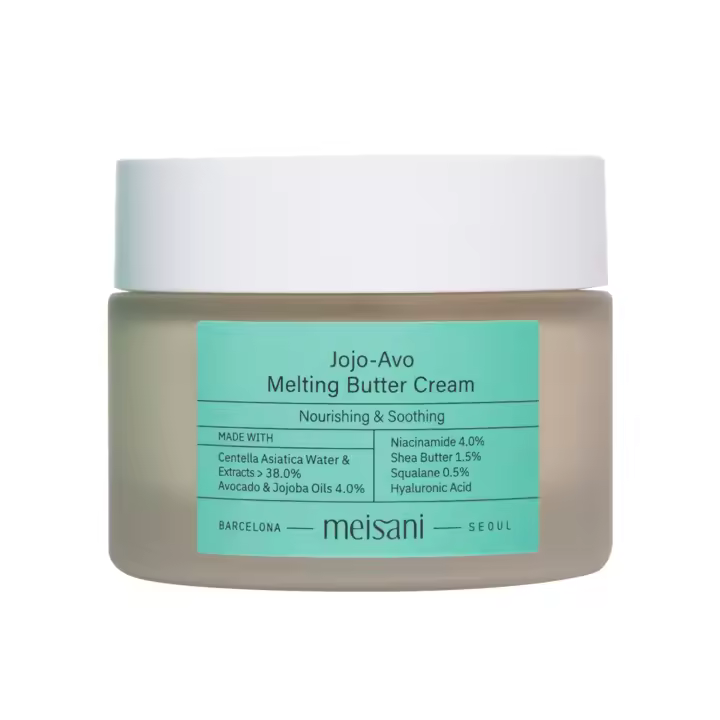 Meisani JOJO-AVO MELTING BUTTER CREAM - Crema hidratante de textura rica y cremosa con aceites de Aguacate y Jojoba, agua de Centella Asiática, Triterpenoides y Niacinamida para una piel profundamente hidratada. - 50ml - Apta para todo tipo de pieles. - 1