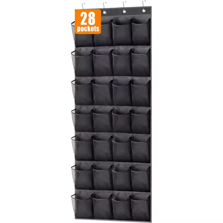 Organizador de almacenamiento de zapatos sobre la puerta, 28 bolsillos grandes, armario, Zapatero, almacenamiento colgante de malla, colgador de zapatos, organizador, blanco - 1