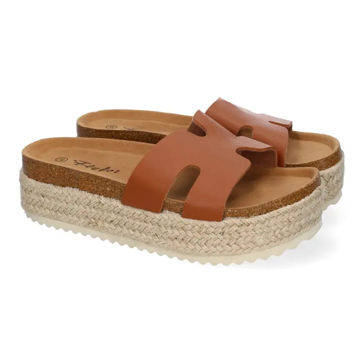 PuntoSalao Sandalias bio de plataforma en yute para mujer color taupe M-288 - 1