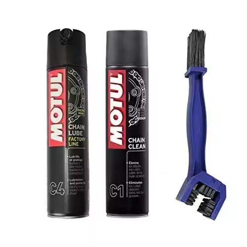 Motul - Kit de limpiador lubricante para cadena C4 400 ml + cepillo de limpieza para la cadena - 1