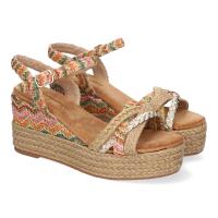 PuntoSalao Sandalias de cuña y plataforma en yute hebilla para mujer color multi F260-14 - details 0
