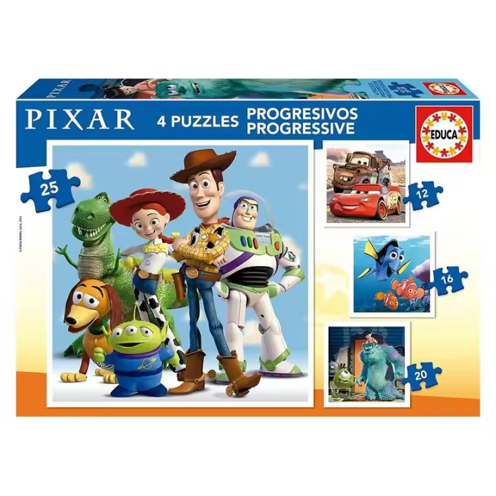 Puzzle infantil progresivo Educa modelo Pixar con cuatro diseños - 1