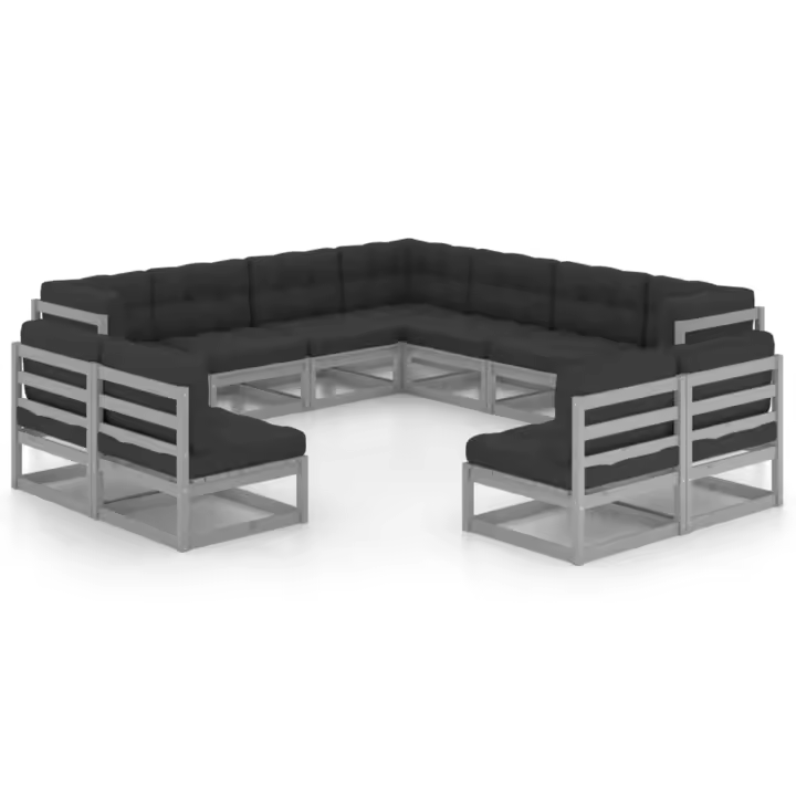 vidaXL Set de muebles de jardín 11 pzas con cojines madera pino gris - 1