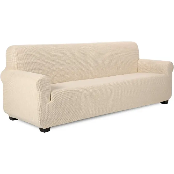 Funda Elástica para Sofá, Funda Sofa 4 Plaza, Ajustables Fundas Sofa Elasticas, Proteger el sofá, Funda de Sofá con Reposabrazos Antideslizante Antimanchas Lavable (Beige) - 1