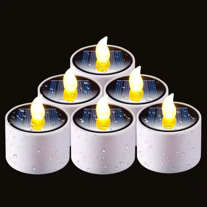 Velas solares para exteriores, impermeables, iluminación exterior desde el anochecer hasta el amanecer, velas LED reutilizables para linternas, jardines, campamentos y decoración del hogar, 2,3 x 2 pulgadas - 1