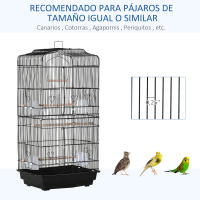 PawHut Jaula para Pájaros 46,5x35,5x92 cm Pajarera de Metal con Puertas 4 Comederos 3 Perchas Columpio Bandeja Extraíble y Asa de Transporte para Loro Canario Periquito - details 6