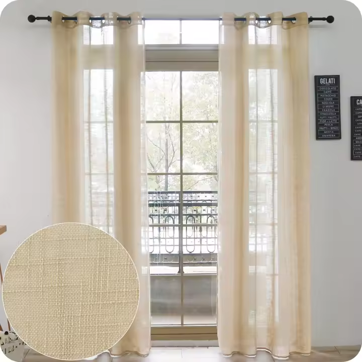 Shoppe house - Cortina translucida para Salon y Dormitorio - Visillo Efecto Lino de 140 x 260 cm - Visillo para Ventana con Ojales Moderno - Visillo Decorativo - 1