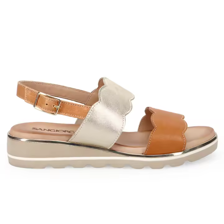 Sandalia de Mujer Sangiorgio en Piel Tostado y Platinum with Planta Blanda 1081_NAPPA PIEL - 1