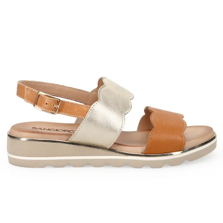 Sandalia de Mujer Sangiorgio en Piel Tostado y Platinum with Planta Blanda 1081_NAPPA PIEL - 1