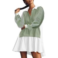 Vestido Mini De Estilo Perezoso Y Cómodo Con Botones Manga Larga Cuello En V Patchwork Casual Para Mujer Vestido Largo - details 5