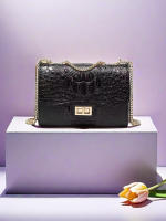 Bolso De Hombro Cruzado Para Mujer 2024 Moda Mediano Con Cadena Satchel PU Con Lining De Cuero Sintético Bolsillo Interior De Cierre De Cremallera Y Hebilla - details 1