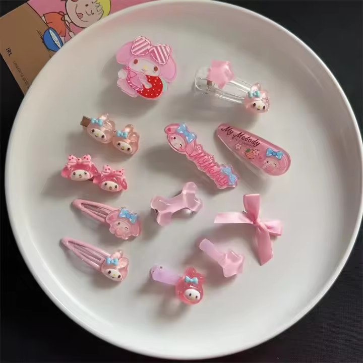 Juego De 11-14 Clips De Pelo Hello Kitty Kawaii Anime Cinnamoroll Kuromi Pochacco Accesorios Lindos Para Niñas Regalos - 1