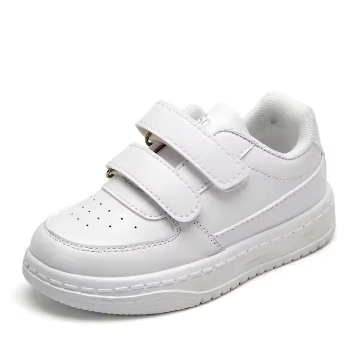 Zapatillas De Tenis Blancas Para Niños Y Niñas Moda Versátil Deportivas Cauzales Antideslizantes Con Hebilla Para Escuela Y Juegos - 1