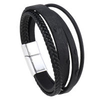 Pulsera De Cuero Negro Para Hombre Encanto Magnético Tejida Punk Rock Cuff Pulseras De Moda Para Hombres Pulseira Masculina - details 4