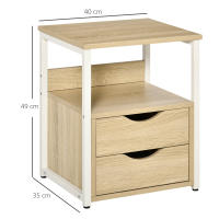 HOMCOM Mesa Auxiliar con 2 Cajones y Estantes de Almacenamiento Mesita de Noche con Marco de Metal para Salón Dormitorio 40x35x49 cm Natural - details 3