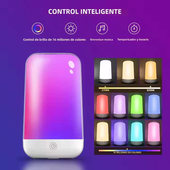Lámpara De Noche Inteligente Con Toque Sensible RGB Recargable Para Dormitorio Lámpara De Mesa Cómoda Con Cambio De Color Apto Para App Dimmable - 1