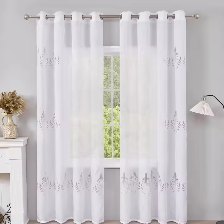 Cortinas Europeas De Estilo Con Bordado Blanco Gris Para Dormitorio Transparente Tulle Para Sala De Estar Con Ojo De Búho - 1