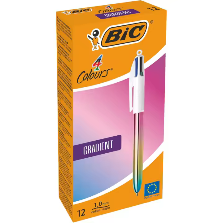 BIC 4 Colores Gradient Bolígrafo Retráctil de Punta Media (1,0 mm) - Diseños con Degradado Tricolor (Caja de 12 Uds.) - 1