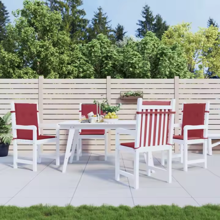 vidaXL Cojín silla jardín respaldo bajo 4 uds tela Oxford rojo tinto - 1