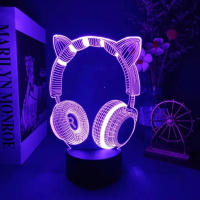 Lámpara De Noche Con Ilusión 3D Auriculares Iluminación De Escritorio Decoración De Habitación Para Juegos Y Regalo De Navidad Para Niños - details 1