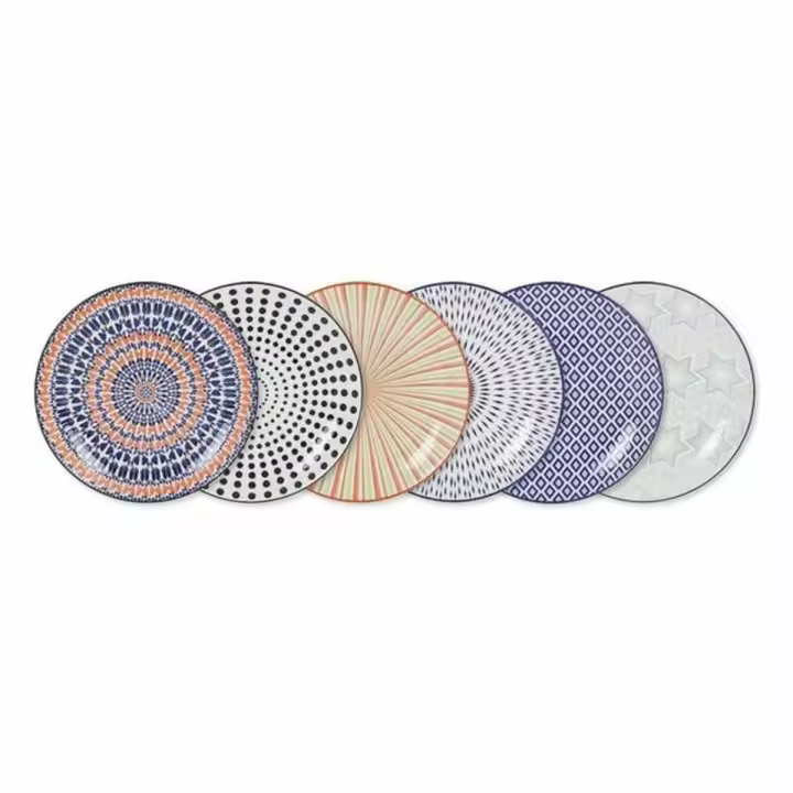 -Pack 6 Fuente de Cocina Redonda 20cm, Diseño Estampados Japoneses Porcelana Premium Mediterránea - 1