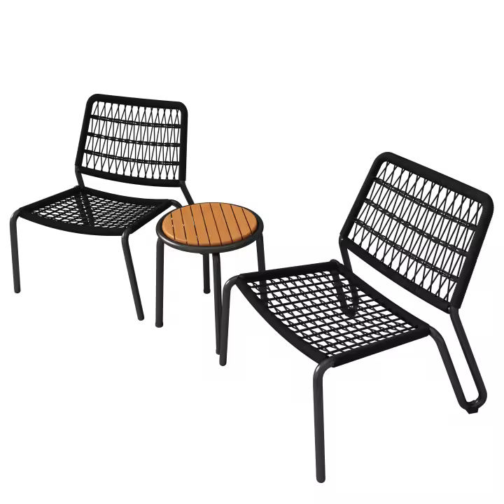 Bistro Set Muebles de Balcón de Maple galvanizado 3 piezas, Cuerda trenzada a mano, tablero de Madera, Silla con capacidad de carga de 160 kg, para Terraza, Jardín y balcón, Negro - 1