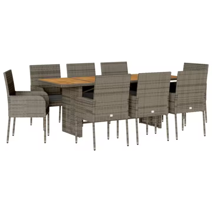 vidaXL Set comedor jardín 9 pzas y cojines ratán sintético gris - 1
