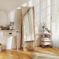 HOMCOM Espejo de Cuerpo Entero 160x50 cm Espejo de Pie o de Pared con Marco de Madera y Soporte para Salón Dormitorio Natural - details 1