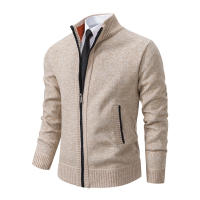 Chaqueta De Cuello Alto Para Hombres Invierno Fleece Cashmere Cardigan Zip up Smart Casual Outerwear Con Bolsillos Técnica De Tejido Por Computadora - details 1