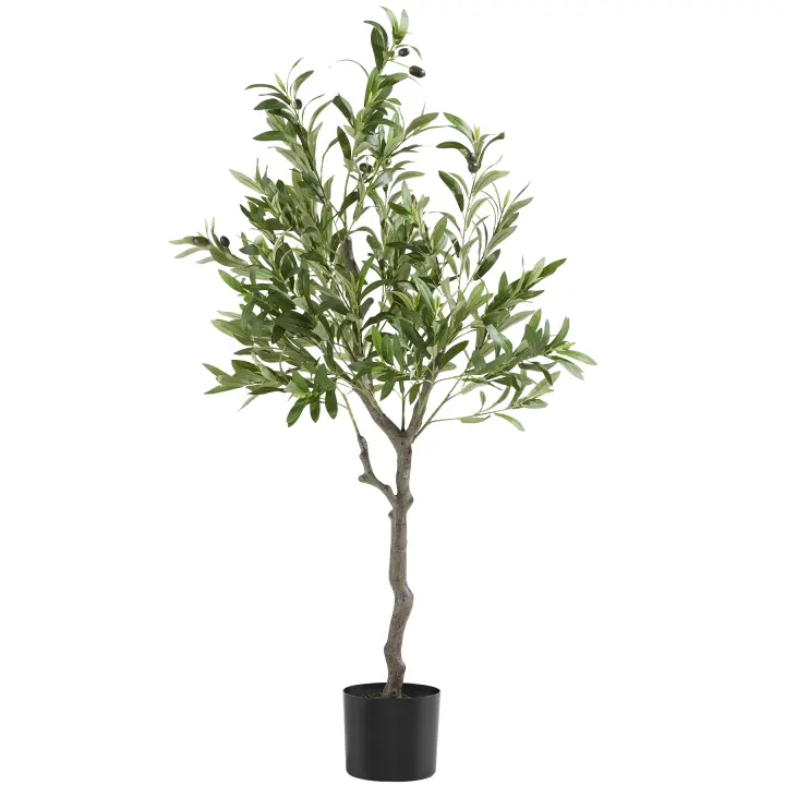 Tectake - Árbol de olivo artificial OLEAND, Gran Volumen, Hojas finas y olivas detalladas, Textura realista, Maceta resistente y estable, Ideal para salón, oficina y más, Planta artificial decorativa, Fácil de limpiar - 1