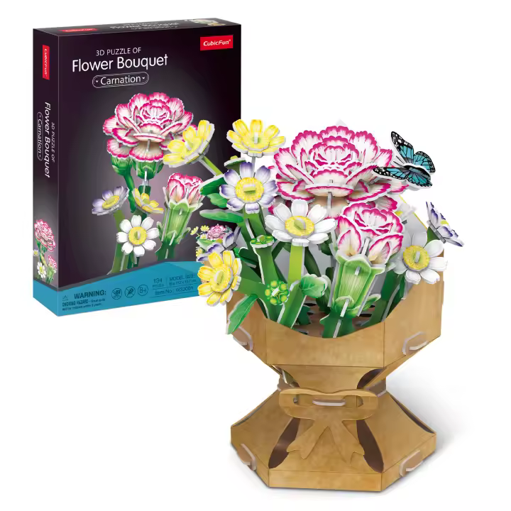 Puzzle 3D DIY Flor Clavel | Ramo de Flores | Maquetas para Montar de Flores Artificiales | 134 Piezas | Puzzle 3D Adultos y Niños Sin Tijeras ni Pegamento | Regalos San Valentin Cumpleaños o Navidad - 1