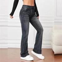 Jeans Flares Micro Para Mujer Casual Vintage Cintura Media Botones Splice Denim Pantalones Oficina Commuter Trend Streetwear - details 8