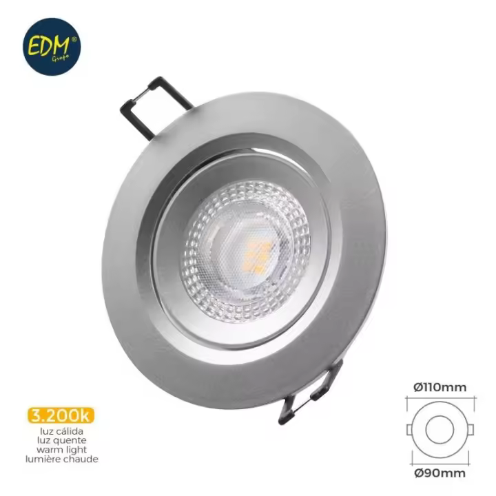 Edm Aro Led Empotrable 5W 380lm 3200K Redondo Cromo - Alta Luminosidad - 1